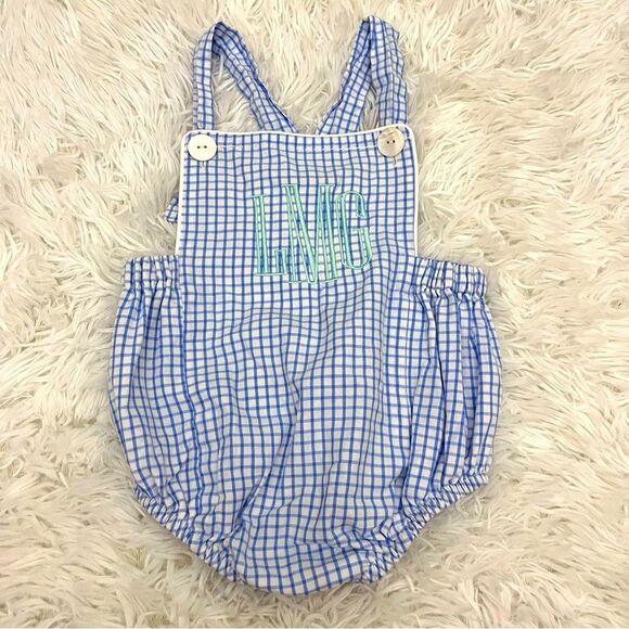 The Proper Peony Bubble Blue White Gingham monogrammed LMG 12 mos - Picture 1 of 5
